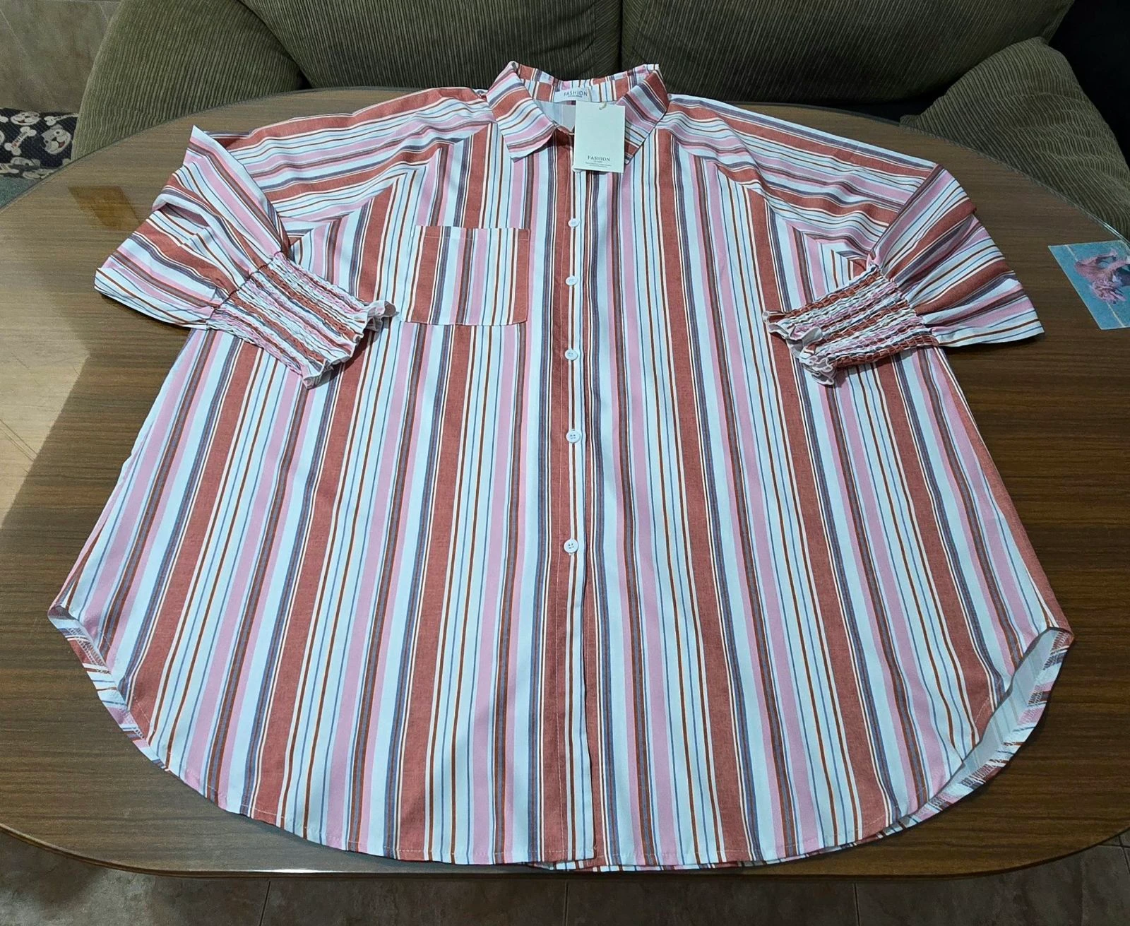 Camisa de rayas multicolor con elástico en puños  – photo 2
